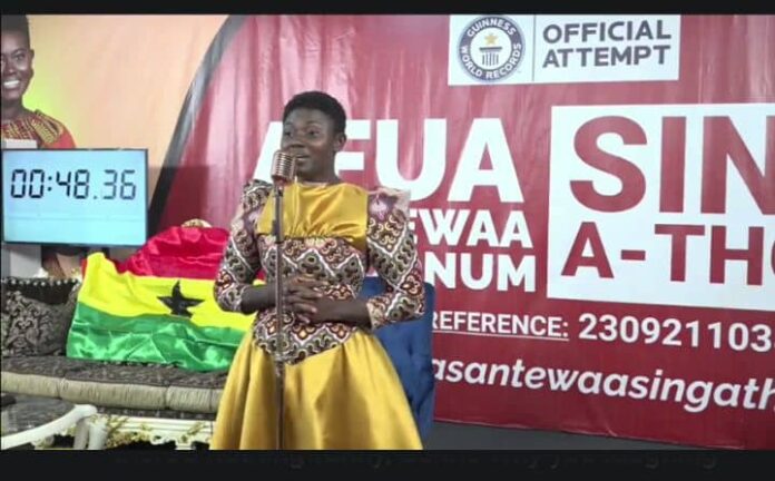 Afua Asantewaa is attempting to break a Guinness World Record for the longest singing marathon