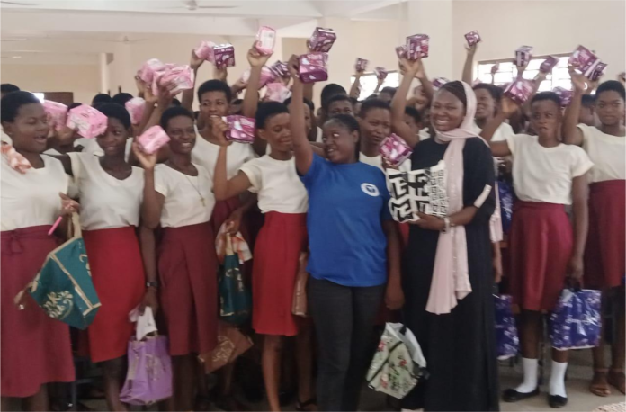 SheRise Ghana at a gathering to donate sanitary pads