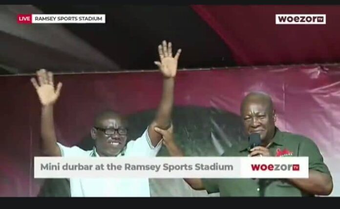 John Dramani Mahama introduces Isaac Adongo to a mammoth gathering